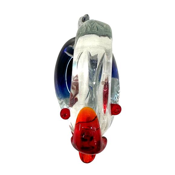 Art Glass Blown Swan Figure with Clear/Blue Glass Body and Bright Red Bill-Nice! - Picture 6 of 7